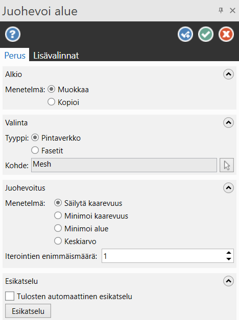 ”Juohevoi verkon alue” toimintoikkuna. 
