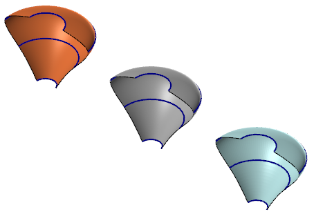 Esimerkki samasta geometriasta luodusta pinnasta, solidista ja pintaverkosta. 