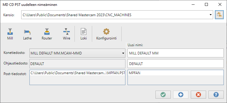 "MD CD PST uudelleen nimeäminen" valintaikkuna. 
