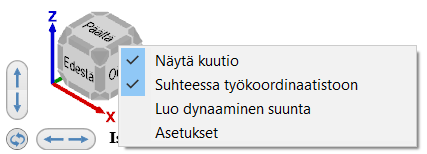 Kuvantojen kuution hiiren oikean näppäimen valikko.