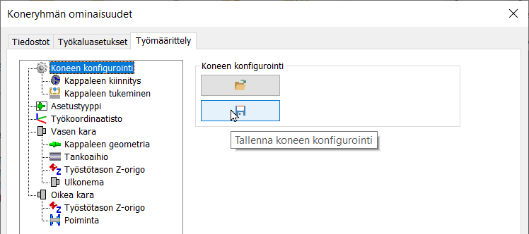 Tallenna koneen konfigurointi painike.