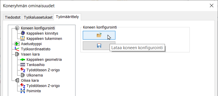Lataa koneen konfigurointi painike