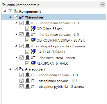 Tallenna koneen konfigurointi toimintaikkuna, jossa on valittu joitain komponentteja.