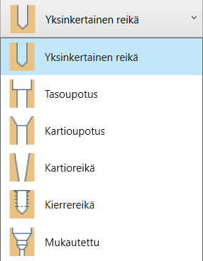 Reiän tyylin pudotusvalikko 