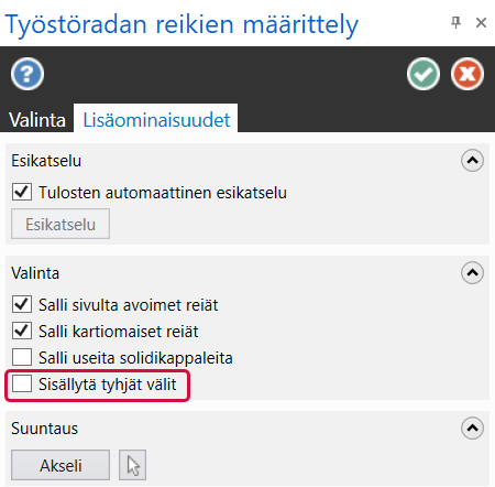 Sisällytä tyhjät välit valinta.
