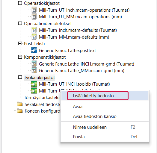 Tässä näytetään mahdollisuus lisätä liitäntä tiedostoon