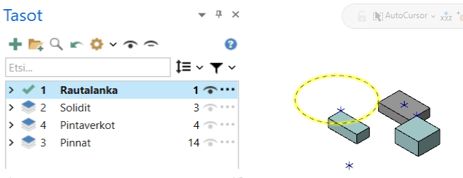 Rautalanka valittuna.