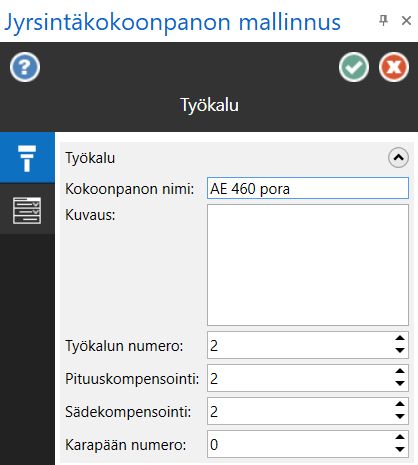 Jyrsintätyökalun mallinuksen ensimmäinen sivu