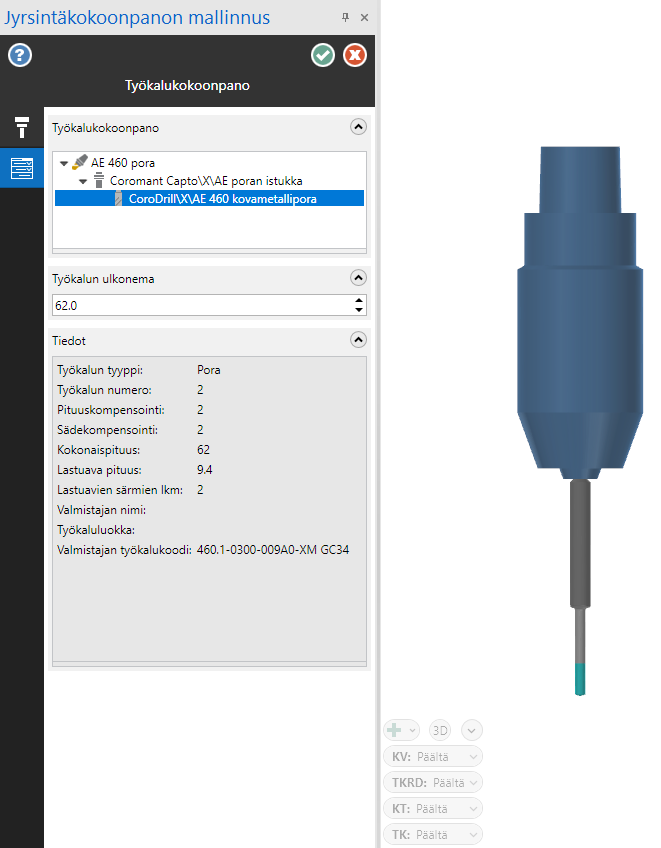 Jyrsintätyökalun mallinuksen toinen sivu