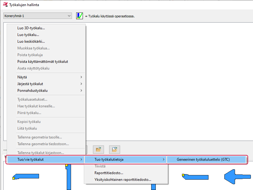 Työkalujen tuonnin käyttö