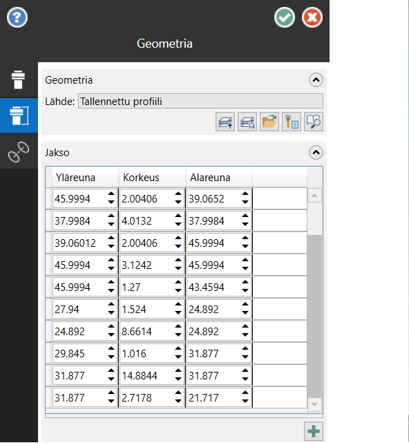 Jyrsintäpitimen mallinnuksen Geometria sivu