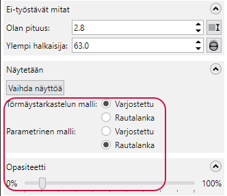 Mallin näyttöasetukset