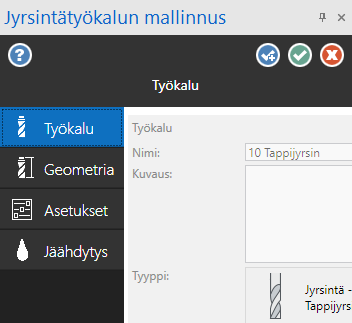 Jyrsintätyökalujen mallinnuksen sivujen luettelo.