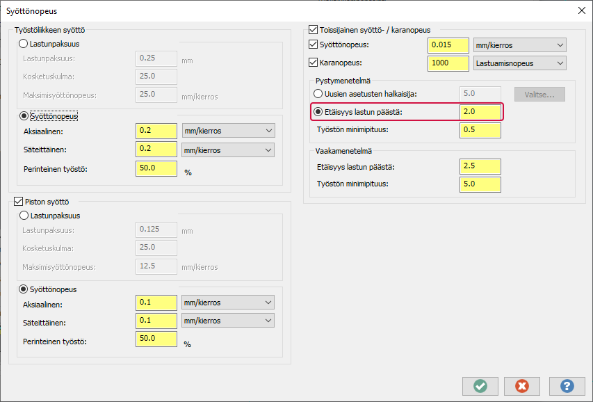 Päivitetty Syöttönopeuden valintaikkuna.