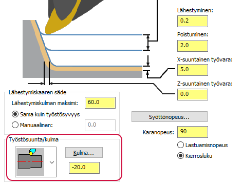 Rouhintakulman asetukset.